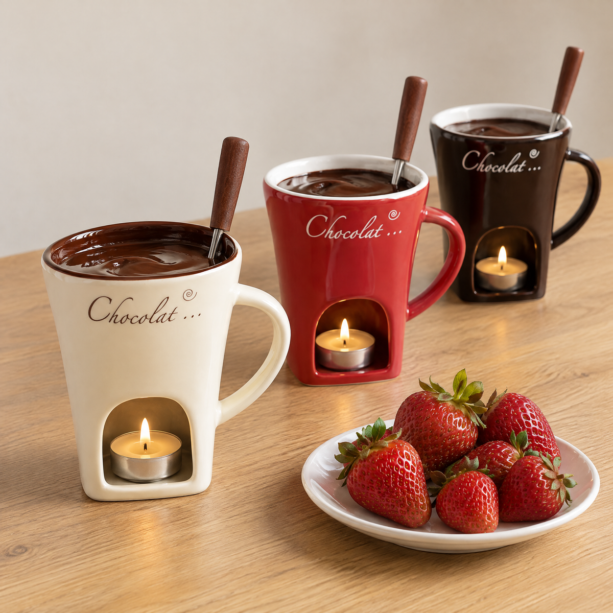 Melty Mugs in all three colors: cream, red and coffee